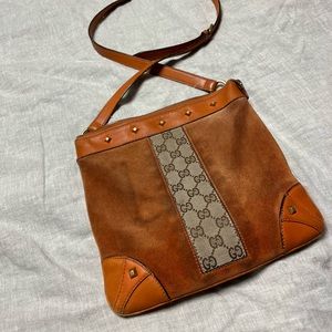 gucci nailhead GG suede canvas crossbody